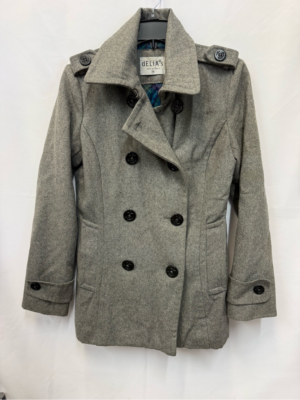 dELiA*s Gray Double-Breasted Peacoat with Epaulettes